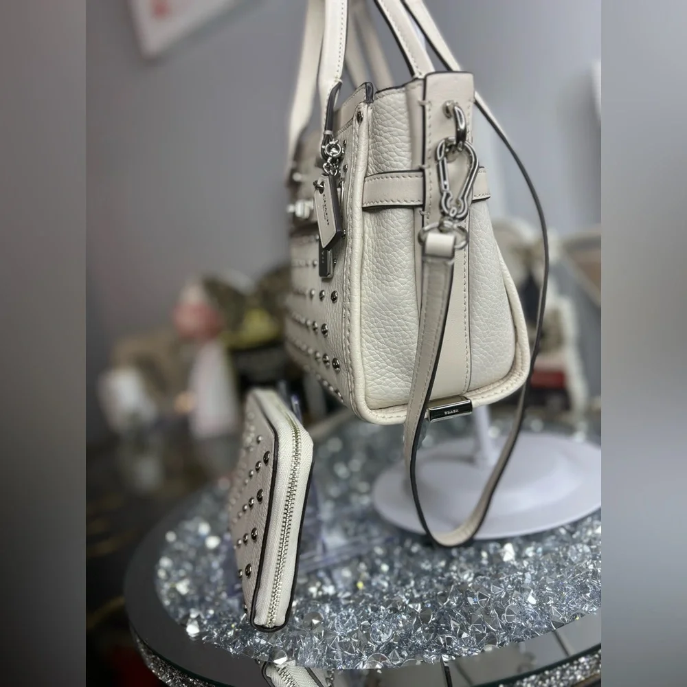 Coach Cream Studded Satchel with Matching Wallet